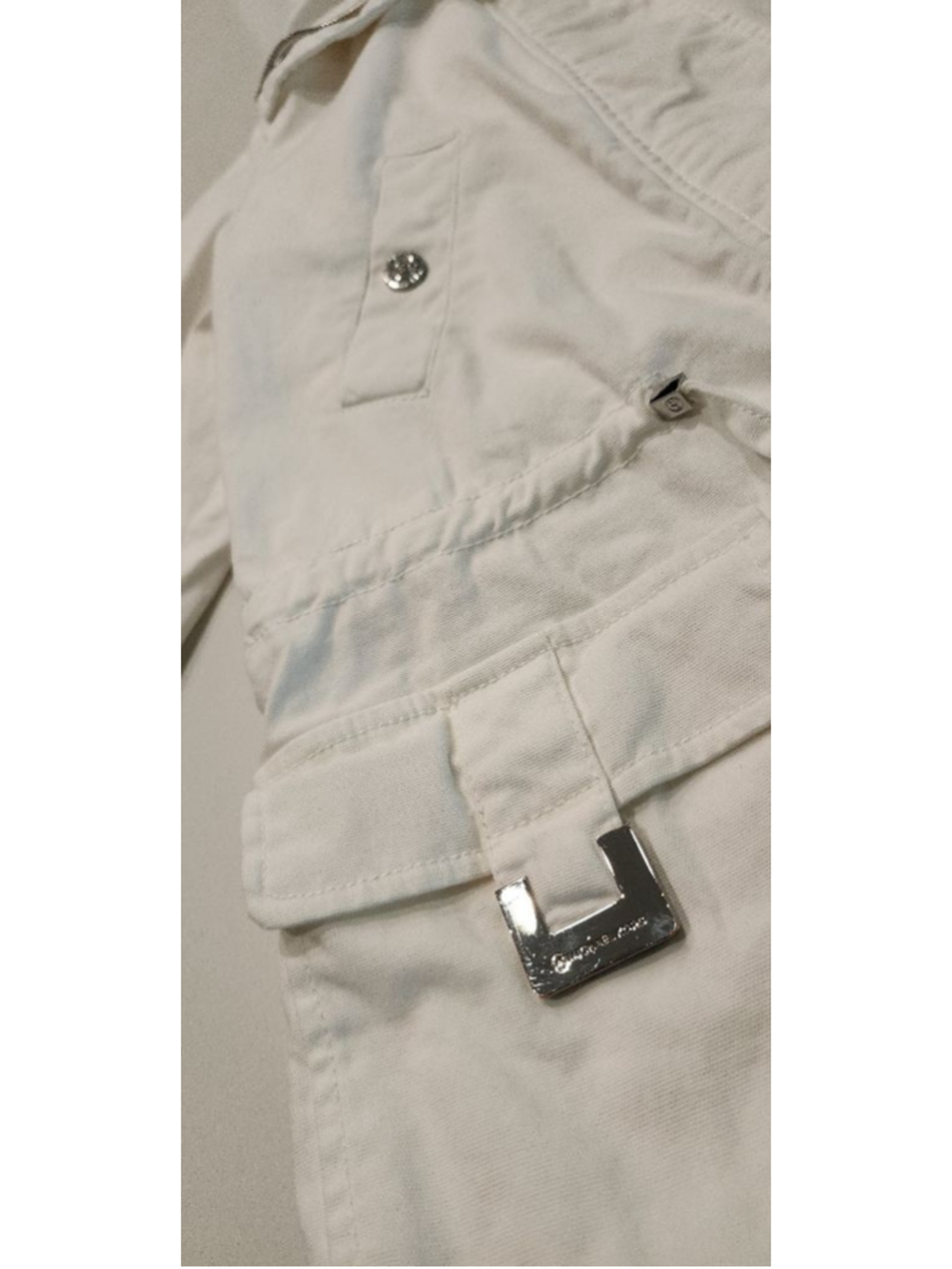 Michael Kors White Utility Cargo Jacket Women’s M Cotton Drawstring Zip Pockets - Picture 8 of 14